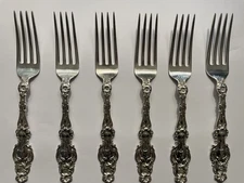 Whiting Lily Sterling Silver Set of Six Luncheon / Dinner Forks E Mono 