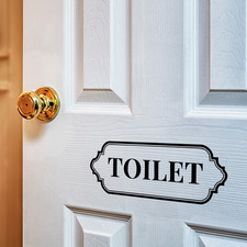 Toilet Sign - Vintage Outline Style Bathroom Stickers: Retro Toilet WC Decal