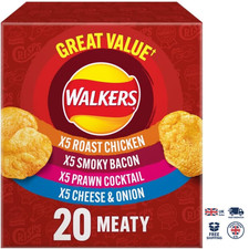 Walkers Meaty Variety Multipack Crisps Box 20x25g, Red