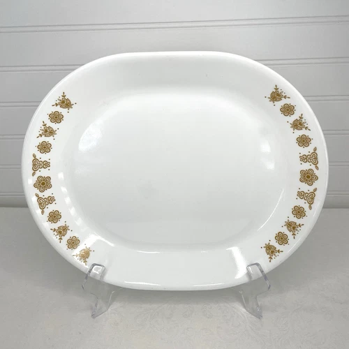 Corning Corelle Gold Floral Butterfly Serving Platter 12 x 10 USA Vintage