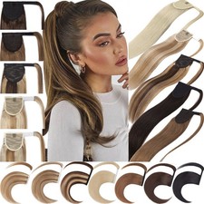 Human Hair Ponytail Clip In Real Human Hair Extensions Wrap Around Thick Hair