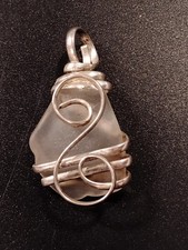 Hawaiian Jewelry Sea Glass Necklace, Wire Moonstone Necklace, Sea Glass Jewelry