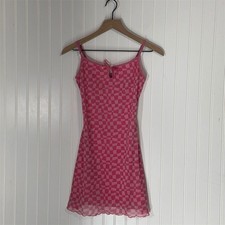 Forever 21 Checkered Mesh Mini Dress Y2K Coquette Kawaii Bubblegum Pink XS-S