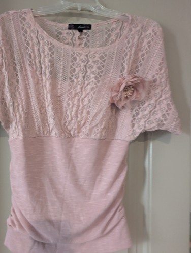 Heart Soul Women Lace Top Pink/Mauve w/ Cami & Rose Pin Size XL - Picture 4 of 5