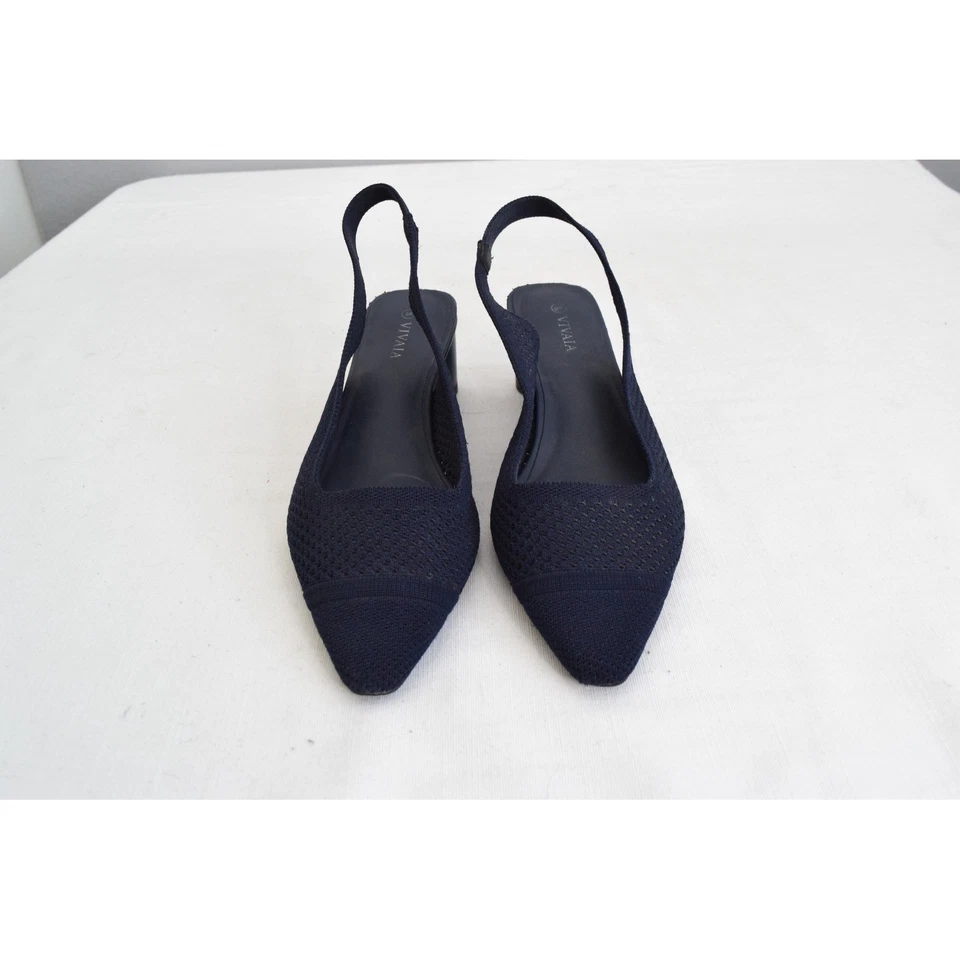 Zapatos de tacón VIVAIA Leah Point Toe Sling Back 38 azul marino tejido bloque para mujer Foto 2 de 4