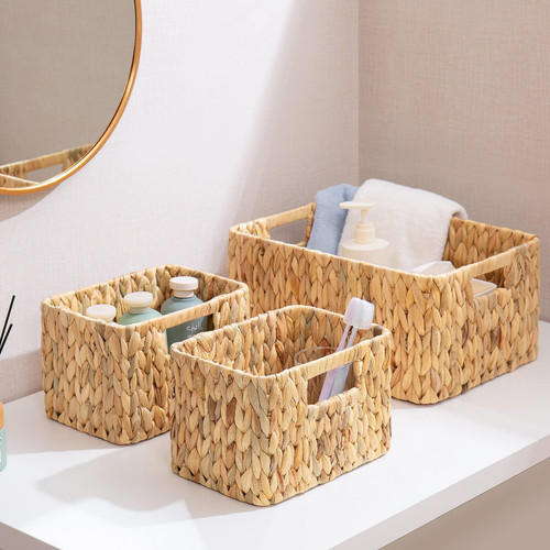Wicker Storage Basket, 3 Pack Hand-Knitted Wicker Baskets, Water Hyacinth Sto...