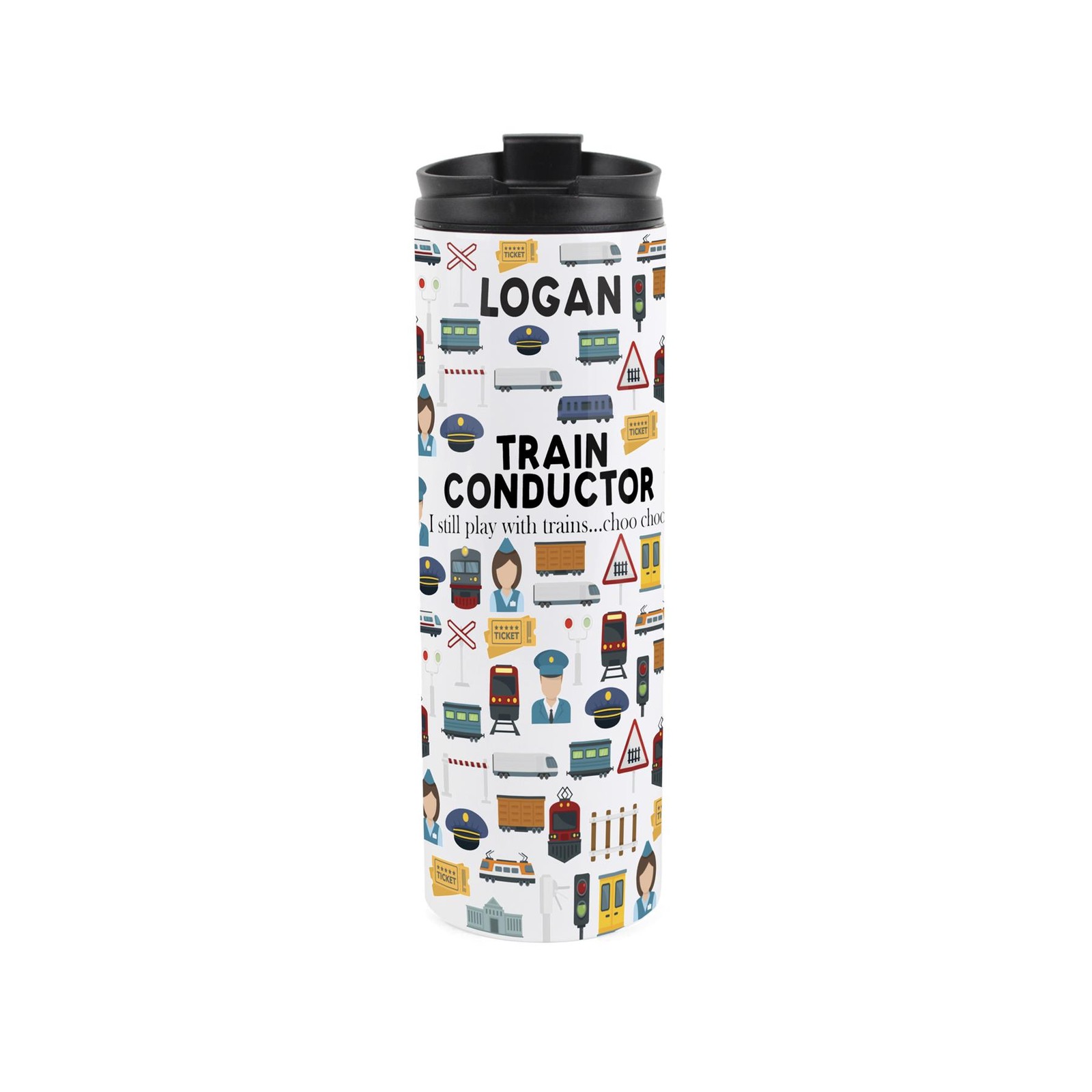 Personalised Train Conductor Travel Flask - Reusable Stainless Steel Tumbler