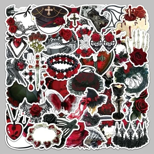 30Pcs Random Gothic Punk Romance Dark Red Medieval Vampire Waterproof Stickers