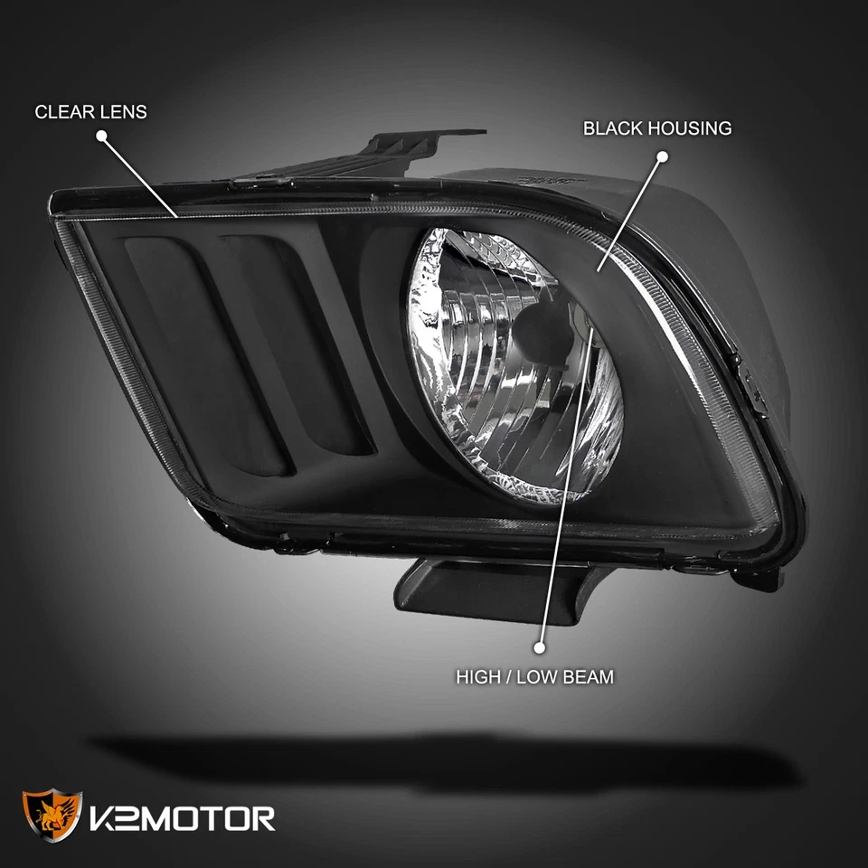 Black Fits 2005-2009 Ford Mustang V6 V8 Headlights Head Lights Lamps Left+Right - Imagem 3 de 4