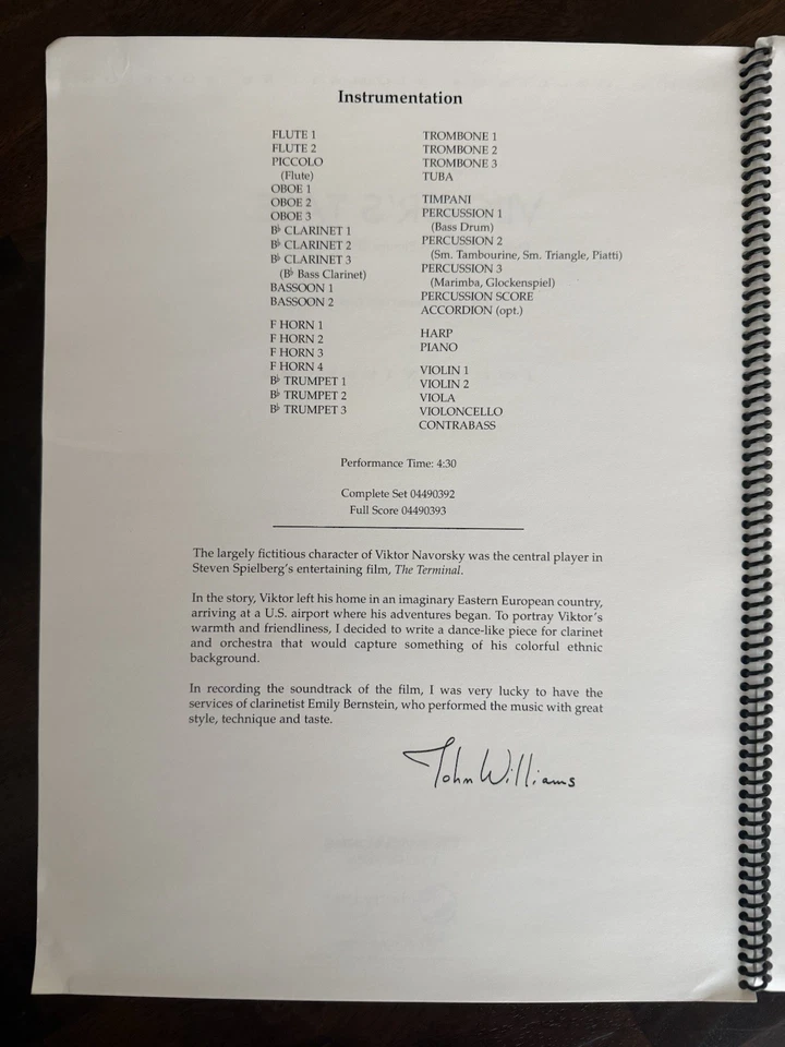 Viktor's Tale for solo clarinet and orchestra, John Williams - Signature Edition - Image 2 of 4