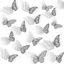 4 Styles 3 Sizes, 48 Pcs Silver Butterfly Decorations