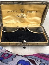 Antique c1900 Shur-On 1/5 10K Gold Filled Eyeglasses w/ Brunvil Case
