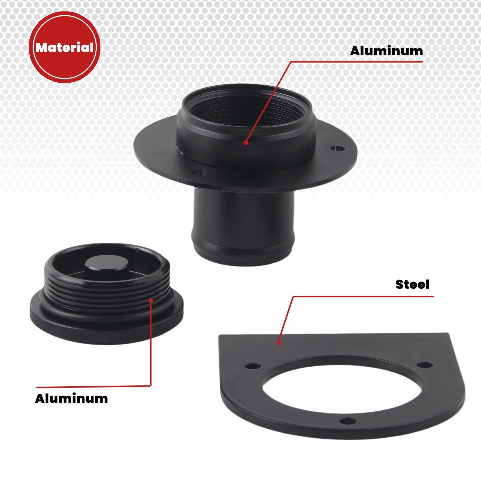 17-2530 Remote Fuel Tank Filler Neck For 2" Hose with cap & mount bracket black