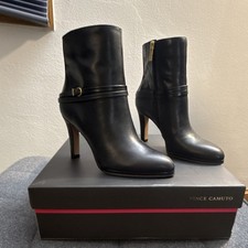 Vince Camuto VC-SYBILLA Black Leather Ankle Bootie Buckle Zip Block Heel 7M