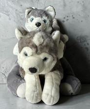 RARE Animal Alley Large Husky Puppy Dog Gray White Toys R Us 25" Wolf and Puppy