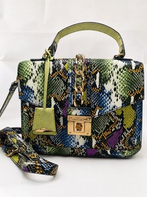 ALDO multicolor snake print satchel top handle turn lock crossbody gold hw