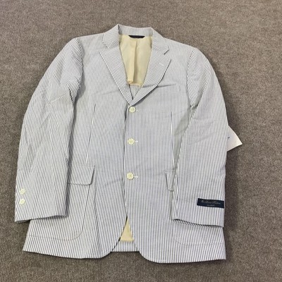 Brooks Brothers Sport Coat Mens 38R Blue Ivory Seersucker Classic