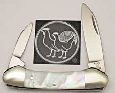 Solingen Made Bertram Hen & Rooster #102 MOP  Mini Canoe  Knife - Pearl Handles