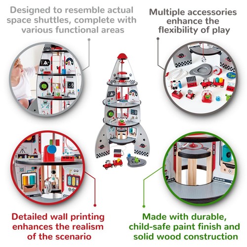 Razzo spaziale legno a 4 piani con accessori interattivi astronauti e alieni per - Foto 5 di 24