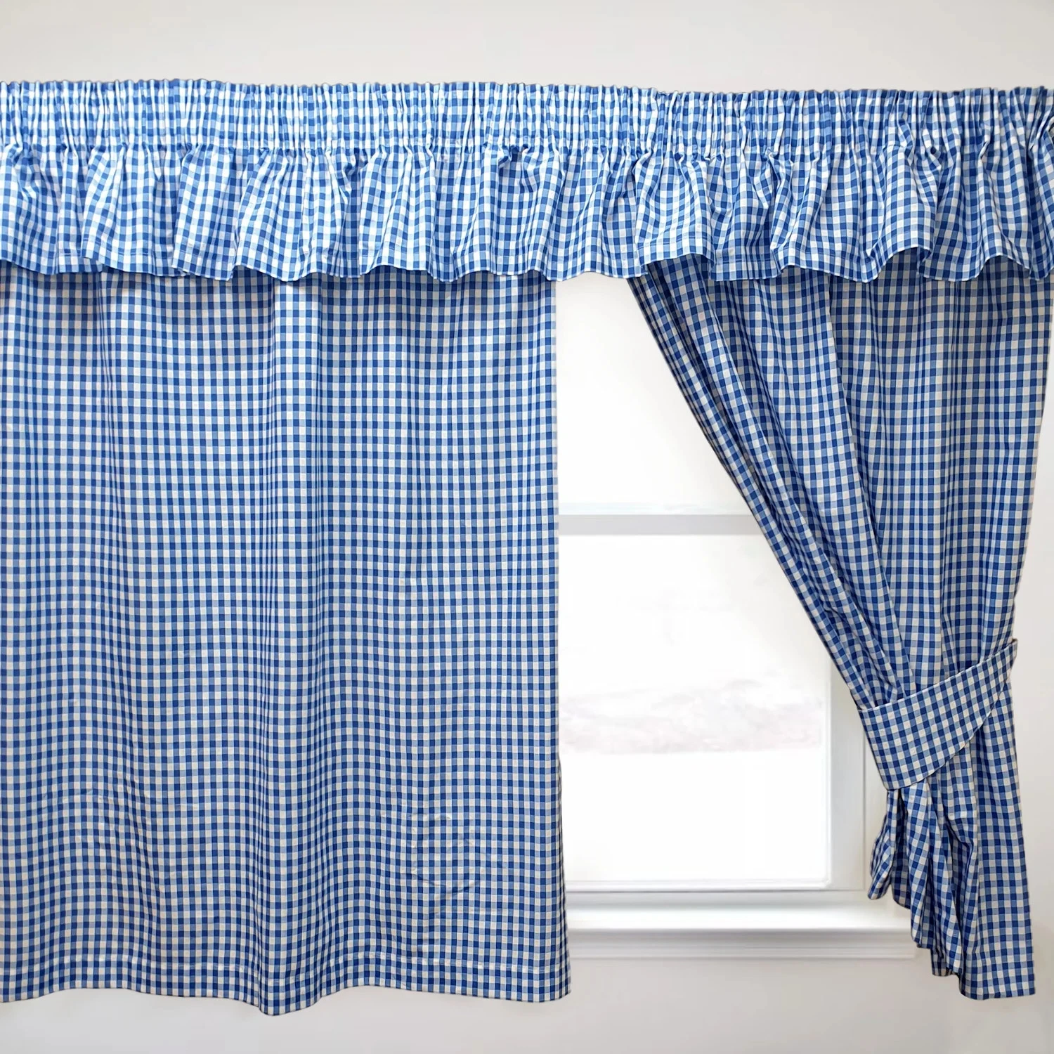 Gingham Check Bluebell Curtains 66"x72" Country Cottage Cotton