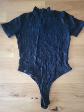 Elegant Black Lace Short Sleeve Bodysuit Small