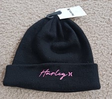 Hurley NWT Black Tobggan Beanie Warm Hat Womens One Size