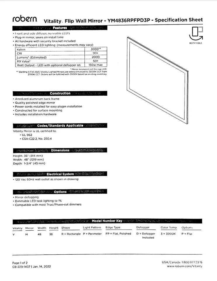 Espelho de parede flip Robern CB-YM4836RIFPD3U - Vitality 48" x 36" - Imagem 4 de 4