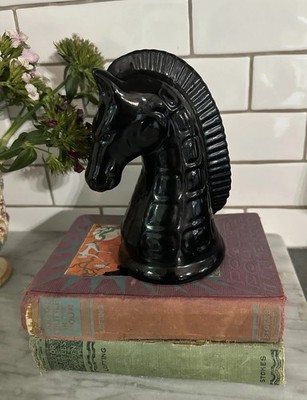 Black Horse Head Bust Chess Piece Figurine Statue Decor Ceramic MCM Midcentury