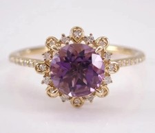 Lab Created Amethyst 14k Yellow Gold Plated Round Cut 2Ct Halo Engagement Ring
