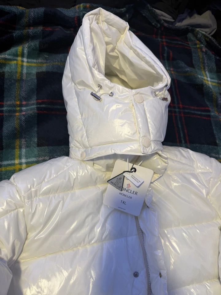 Moncler Blanco Puffer Doble Insignia Chaqueta Talla XL Foto 3 de 4