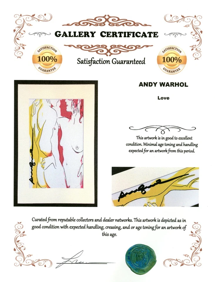 Andy Warhol - Love - Marco de impresión mate firmado a mano de 11x14 pulgadas listo Foto 3 de 4