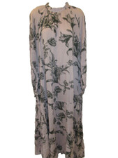 Floral Print Long Sleeve Tiered Dress A New Day Pale Purple Pockets S New