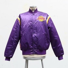 Vintage 90s Los Angeles Lakers Satin Jacket by Starter XL Purple Made in USA