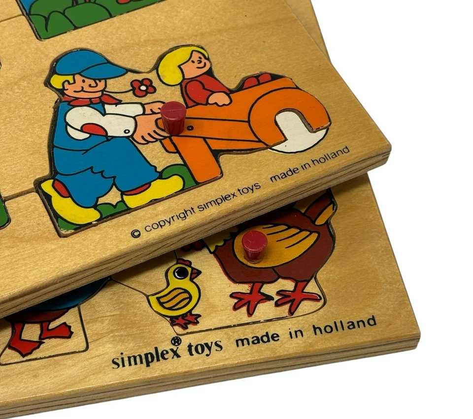 SIMPLEX TOYS Lot 2 Wooden Wood Peg Puzzle Farm Tractor Animals Holland - Image 4 of 4
