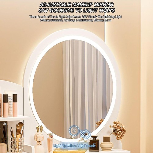 Schminktisch Frisiertisch Kosmetiktisch mit Hocker LED-Spiegel Schubladen Weiß - Bild 6 von 27