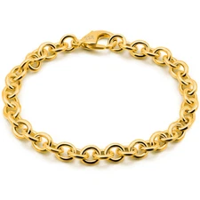 8mm Rolo Chain Bracelet 925 Sterling Silver Round Cable Chain Bracelet Men Women