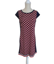 Michael Kors Womens Navy Red Geometric Colorblock Cap Sleeve Shift Dress Size M