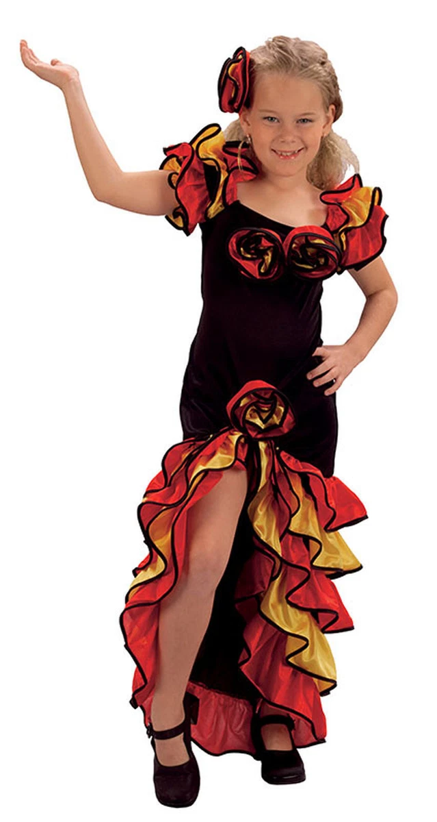 Rumba Girls Spanish Flamenco Dancer Party Salsa Fancy Dress Costume Age 4 11