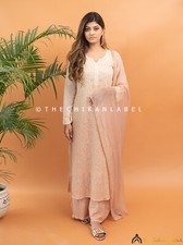 Beige Sitara Viscose Hand Embroidered Chikankari Kurta Set Lucknow Chikankari