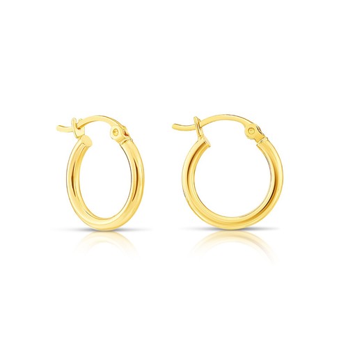 14K Real Solid Gold Shiny Polished Round Hoop Earrings 2.5mm Tube Hoops All Size - Picture 7 of 17