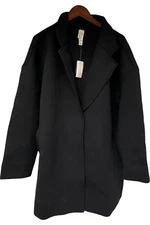 WynneCollection Scuba Knit Lapel Collar Coat Black