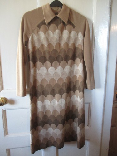 VINTAGE Courtelle Brown Jersey DRESS by Sid Greene Size 12 - Picture 10 of 10