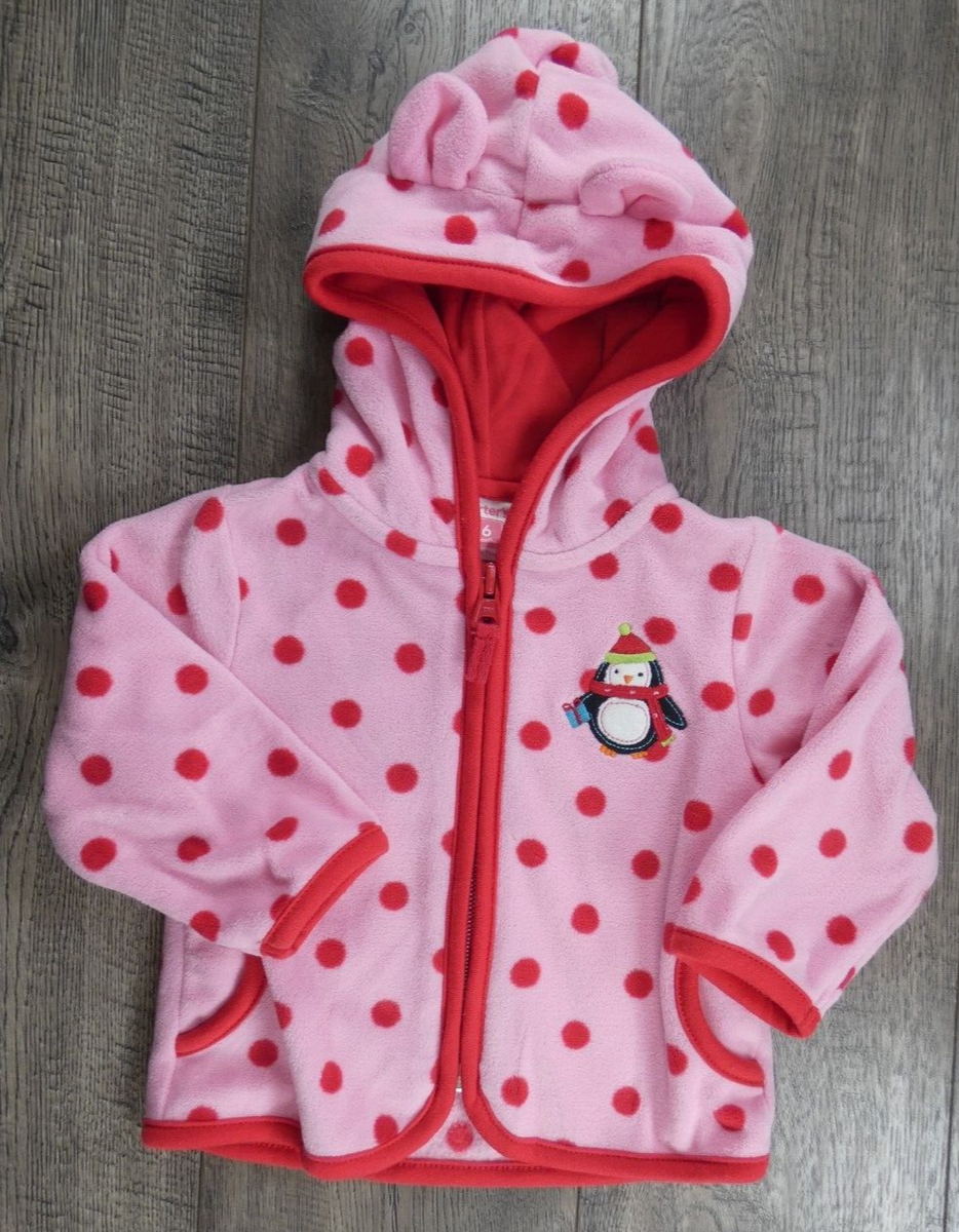 Baby Girl Clothe Vintage Carter's 6 Month Fleece Polka Dot Penguin