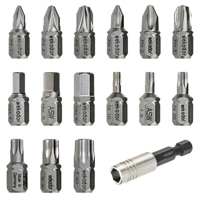 ASW Stubby  Bits extra kurz 18mm Bit C6.3 wählbar zB T20 T25 T30 T40 PH2 PZ2 HEX