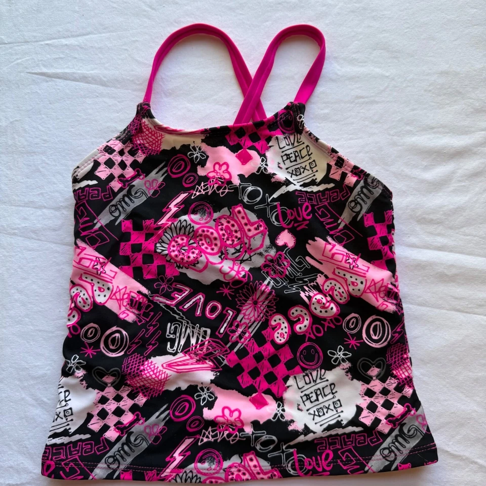 Conjunto Tankini OP Rosa y Negro Niñas con Gráficos Amor y Paz Talla S (6/6x) Foto 3 de 4