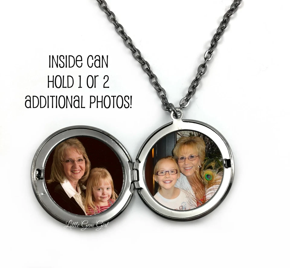 Medallón floral redondo con foto personalizada en plata, bronce, oro rosa o bronce Foto 4 de 4