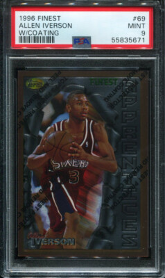 PSA 9 MINT 1996 FINEST ALLEN IVERSON #69 76ers w/COATING ROOKIE RC