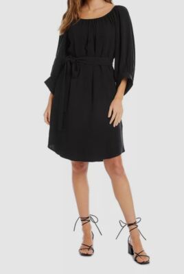 black linen a line dress The Linen Short-Sleeve Scoop Midi Dress main image 0