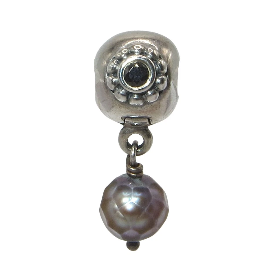 Pandora rara! Berloque clipe cinza pérola da sabedoria preto CZ e SS .925 790873PSG - Imagem 2 de 4