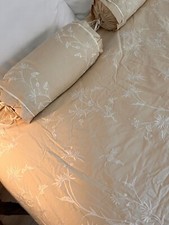 Martha Stewart Cotton Duvet Cover 7 Pce Set Bge/Ivory F/Q Embroider, Reversible